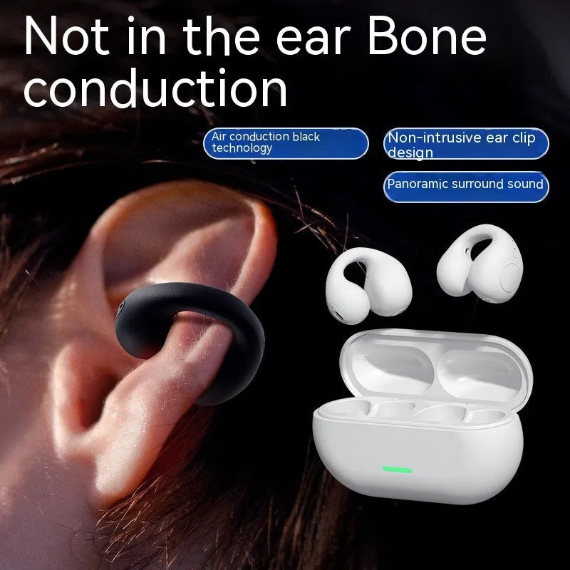 Wireless Ear Clip Bluetooth Headset TWS Not In-Ear Sports Wireless Bone Conduction 5.3 Bluetooth Headset PC ABS Black White Waterproof Breathing Light Call Function Voice Control Support Music