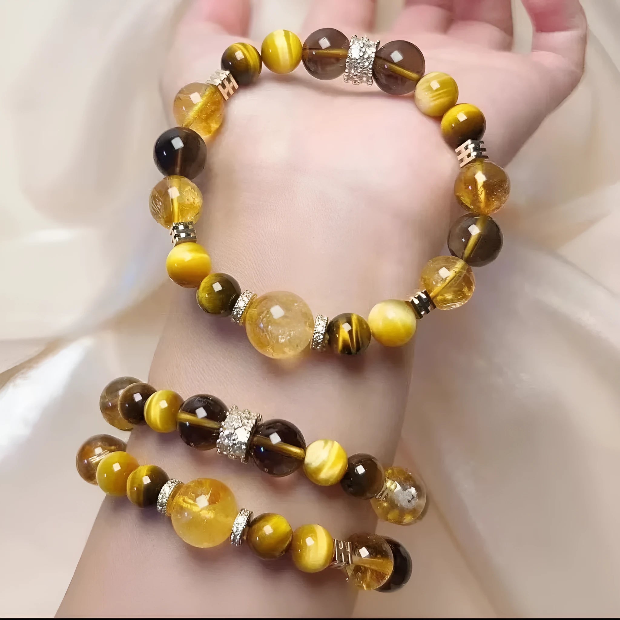 Women's natural yellow tower crystal string beads bracelet with 10mm Jinba beads