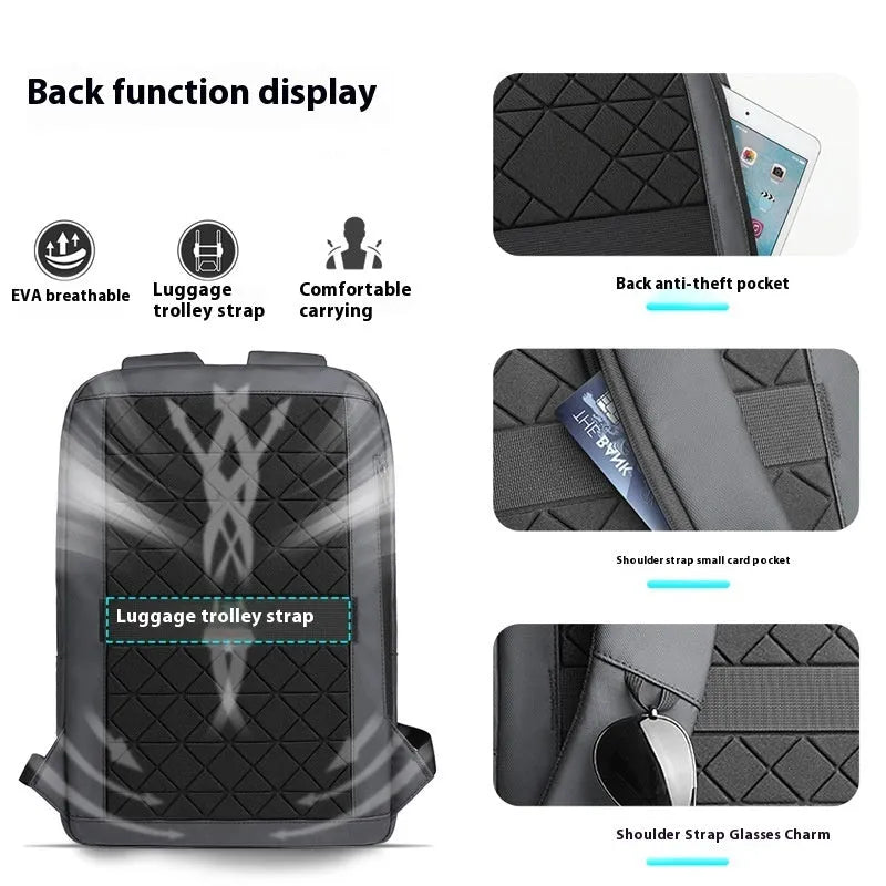 Men's lightweight Oxford cloth backpack in dark grey with crossbody design for business and travel