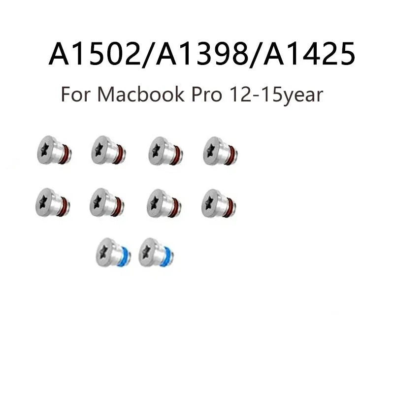 Ten metal replacement screws for MacBook Pro Retina A1502, A1398, and A1425 bottom shell.