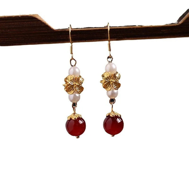 A pair of geometric retro-style alloy earrings with an electroplated finish, designed with vintage court and Han cheongsam inspiration.