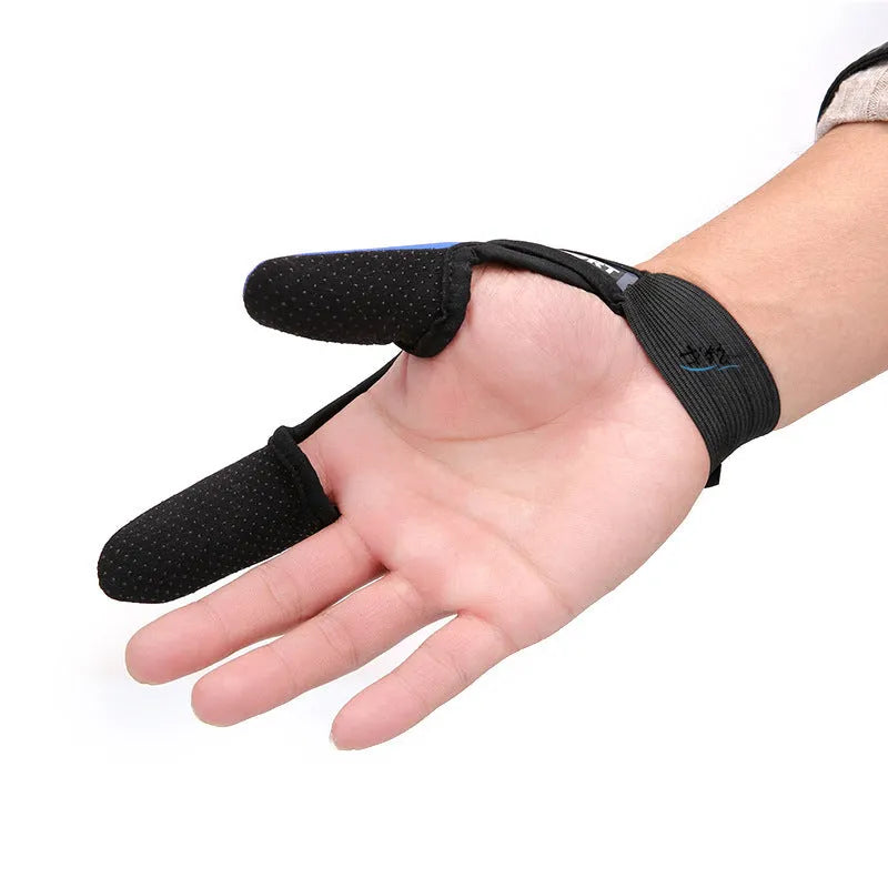 Two-finger fishing glove showing diving cloth back and microfiber palm in available colour options