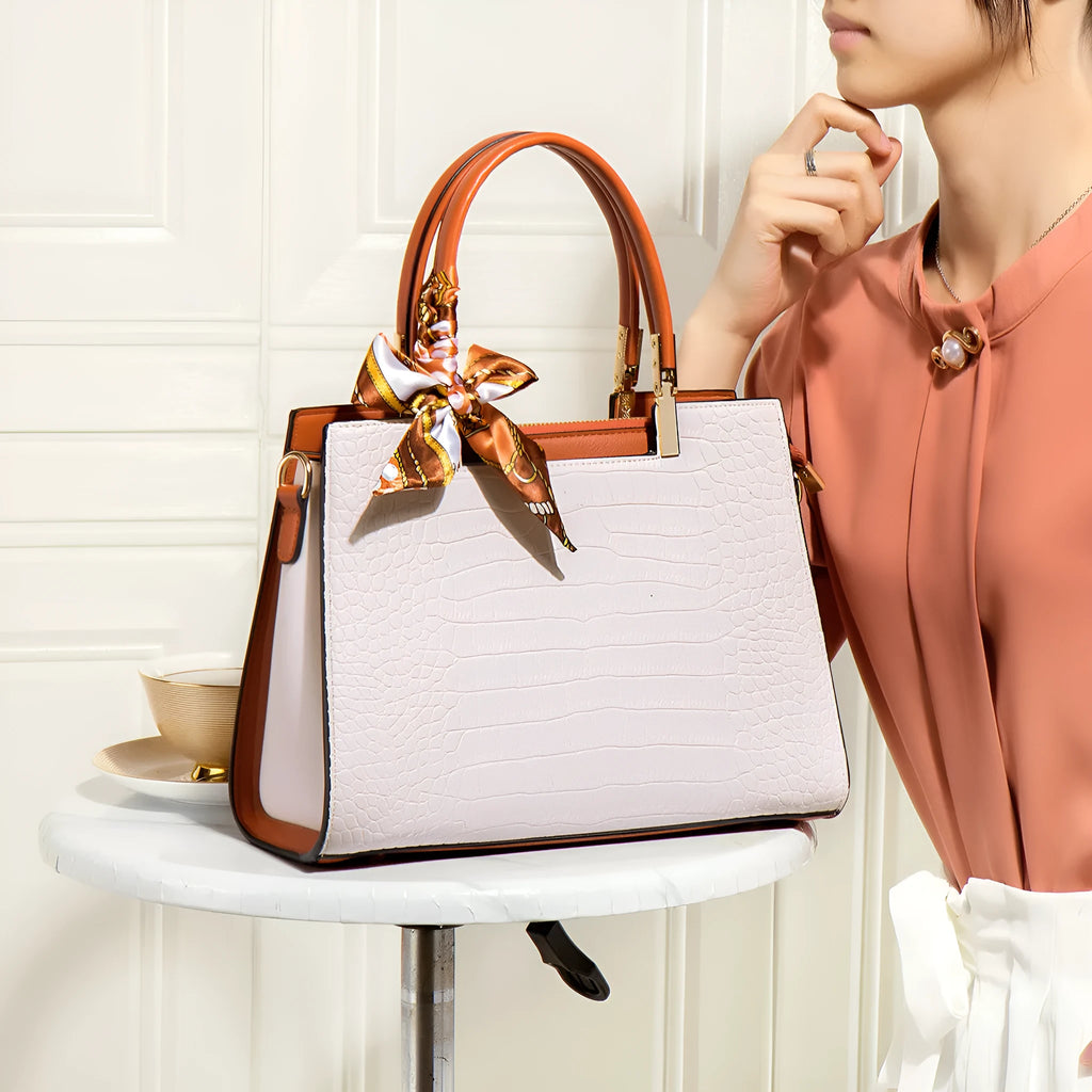 Milk white women's large-capacity shoulder handbag with horizontal square shape and multiple internal compartments