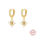 Sterling silver snowflake pendant earrings with geometric design in yellow gold or white gold colour