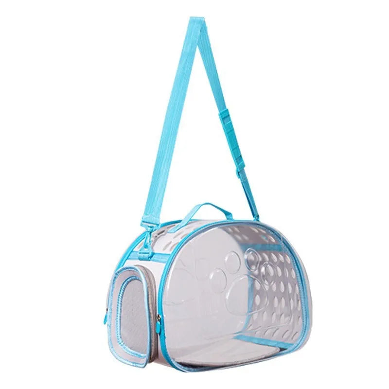 Transparent hard EVA cat backpack in large 42x28x35cm size with foldable design