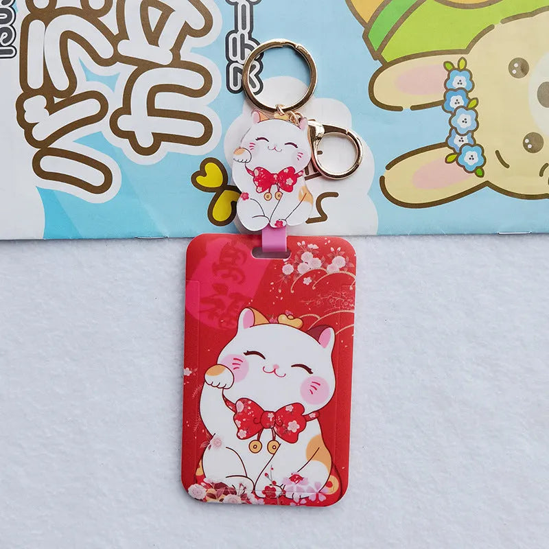 Lucky Cat cartoon style certificate sleeve set with plastic card holder and hanging pendant