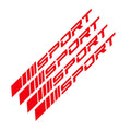 PET car rim stickers in black, red, and white with sports hollow design measuring 10cm by 0.7cm