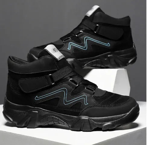 Men's shoes in multiple colours including black, brown, and grey with size range display