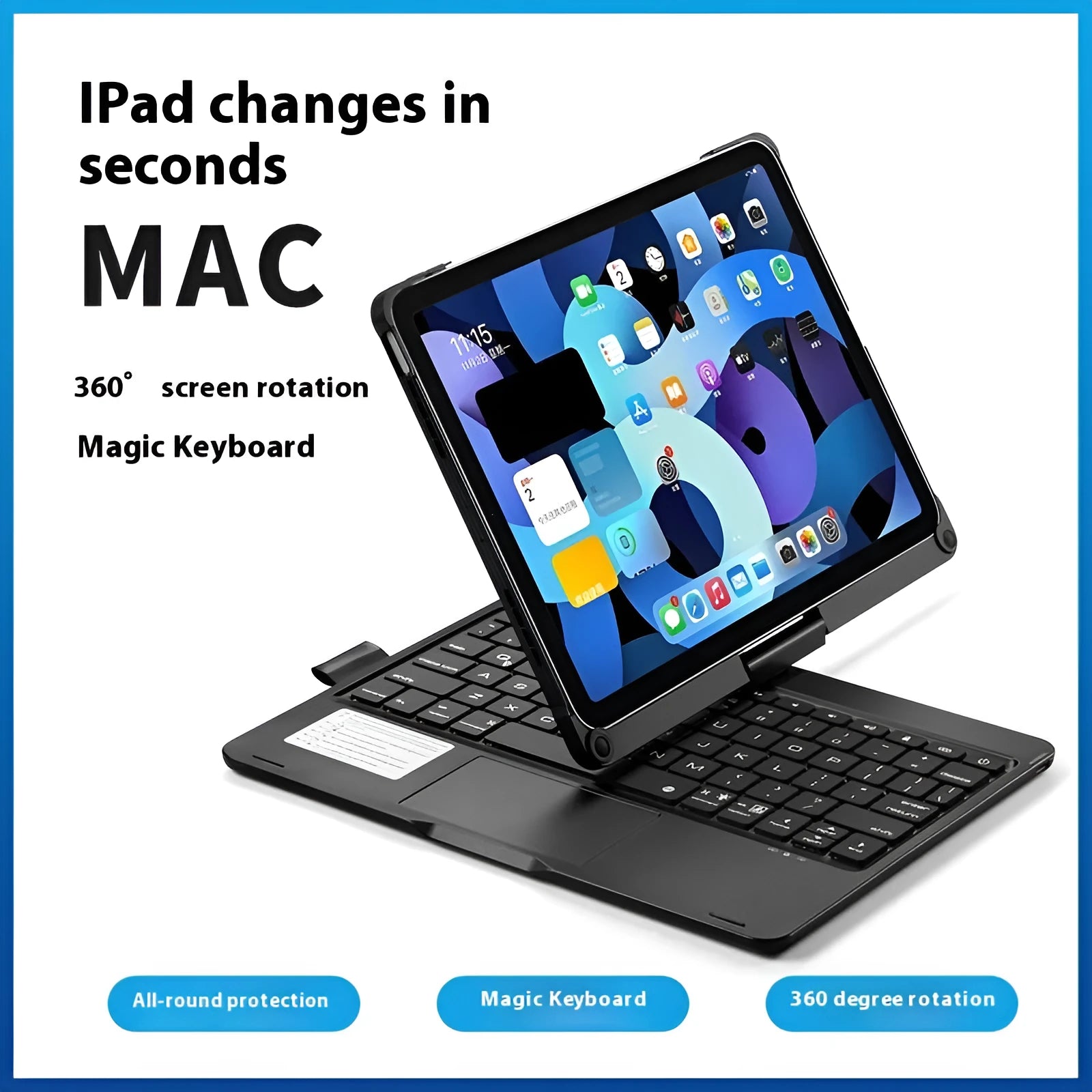 Miaocontrol 360-degree rotating Bluetooth keyboard for iPad Air and iPad Pro tablets in rose gold colour