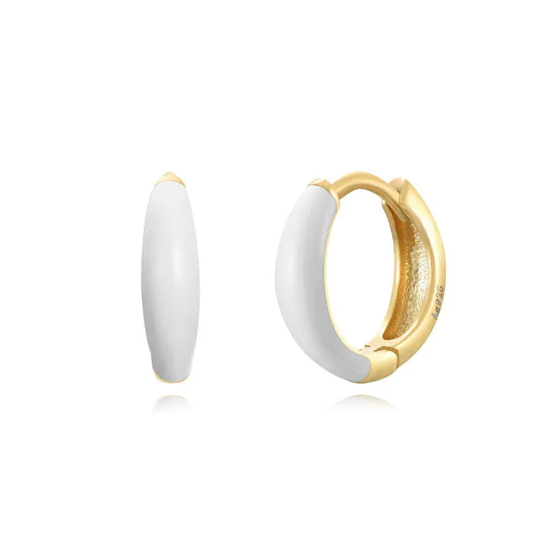 Geometric U-shaped oval curved stud earrings with a marbled dripping oil colour finish.