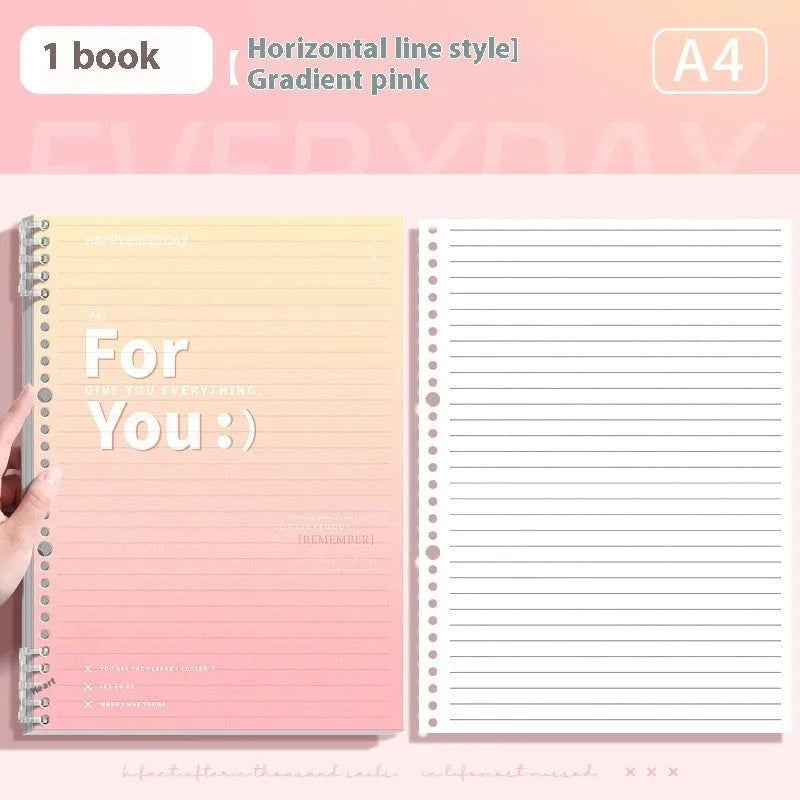 Removable coil gradient notepad showing polypropylene cover and wood-free paper pages in blue colour option