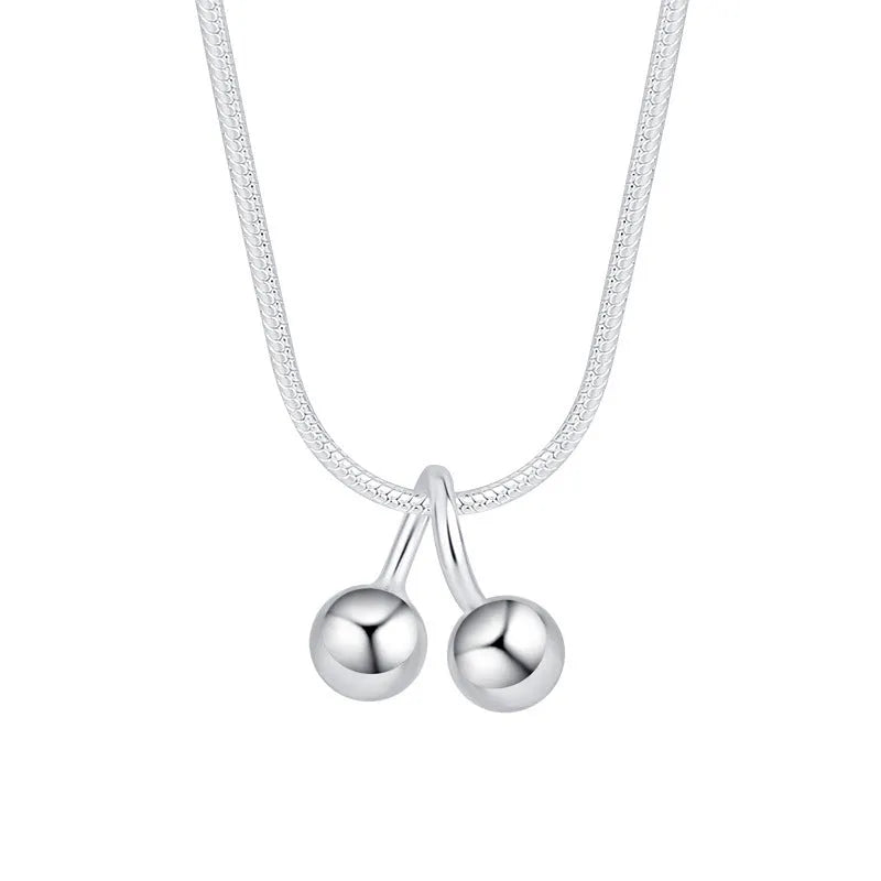 Sterling silver cherry necklace with adjustable snake bone chain, 21-50cm length