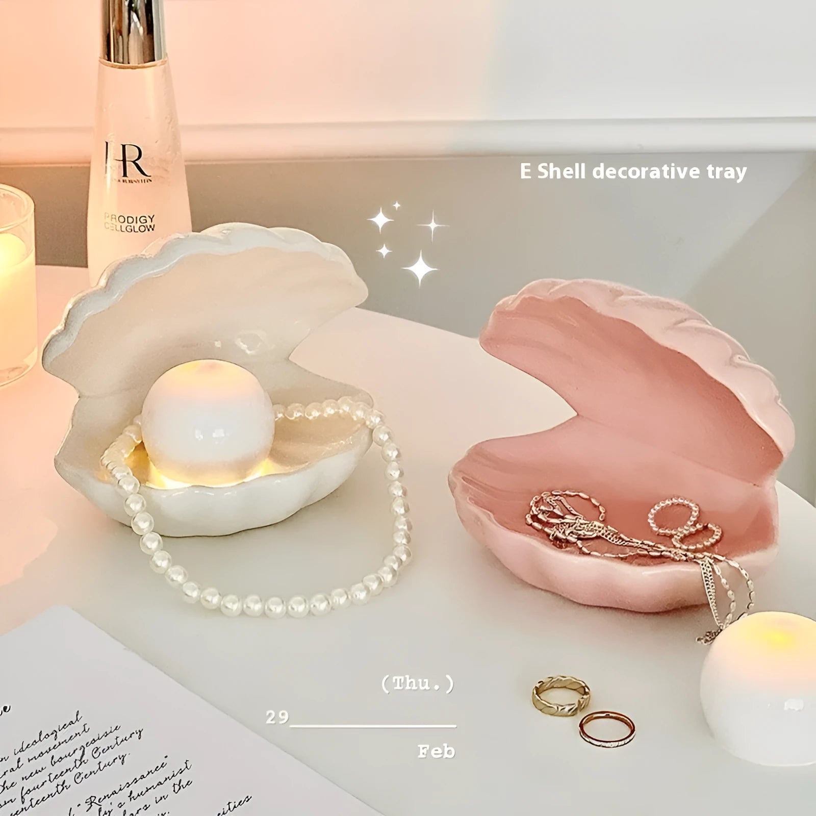 Yellow white porcelain ornament board storage tray with optional small night lamp in modern simplicity style