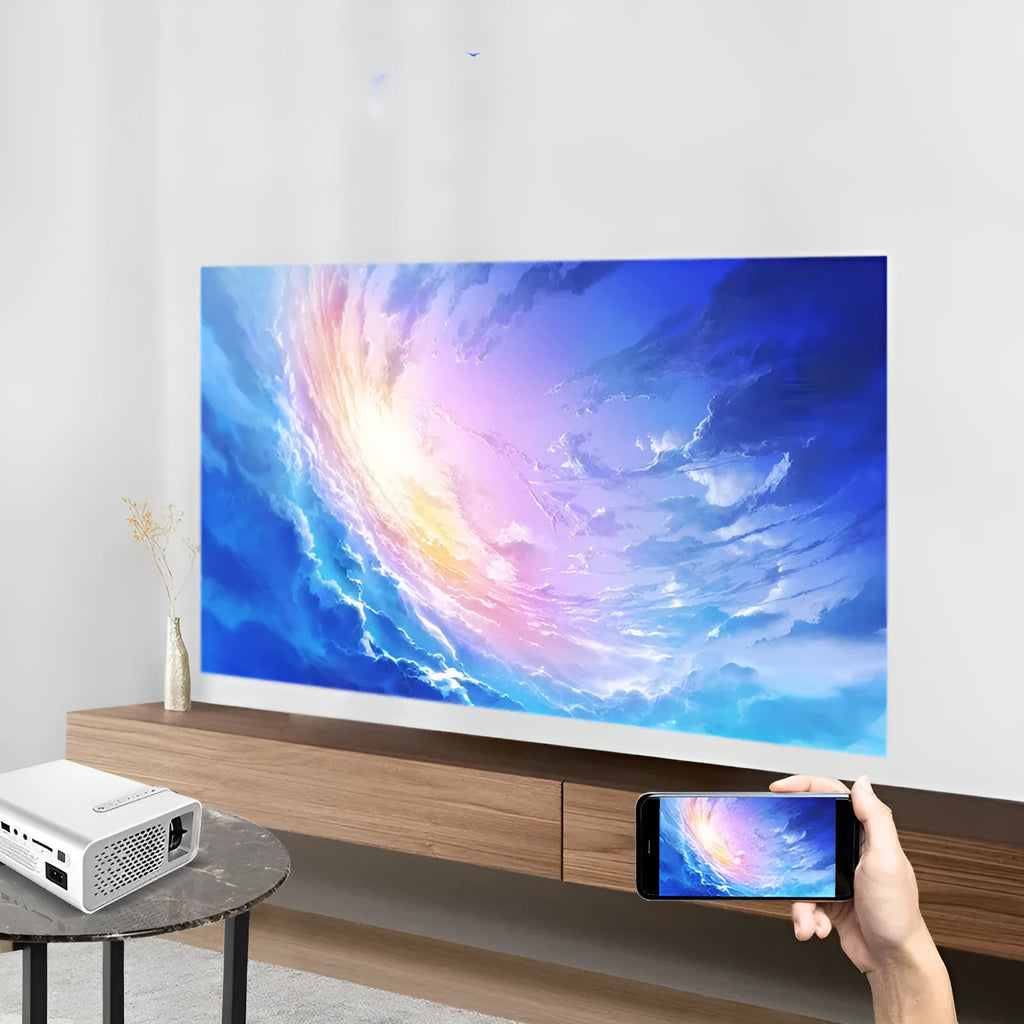 YG530 mini mobile phone projector in black or white with wireless connectivity for same-screen projection