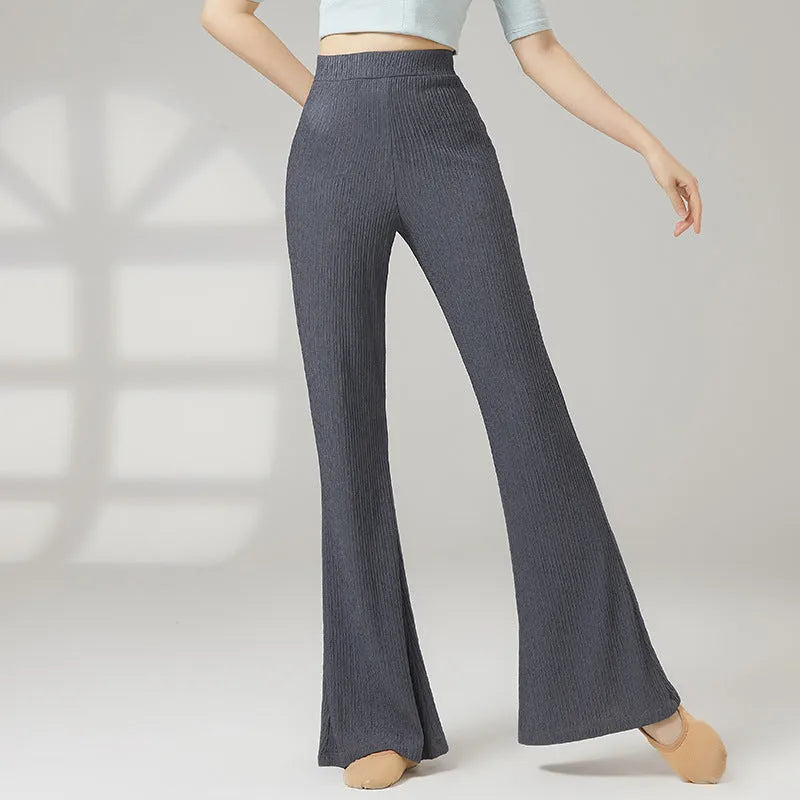 Women's classical dance practice pants in beige apricot colour showing front and back views