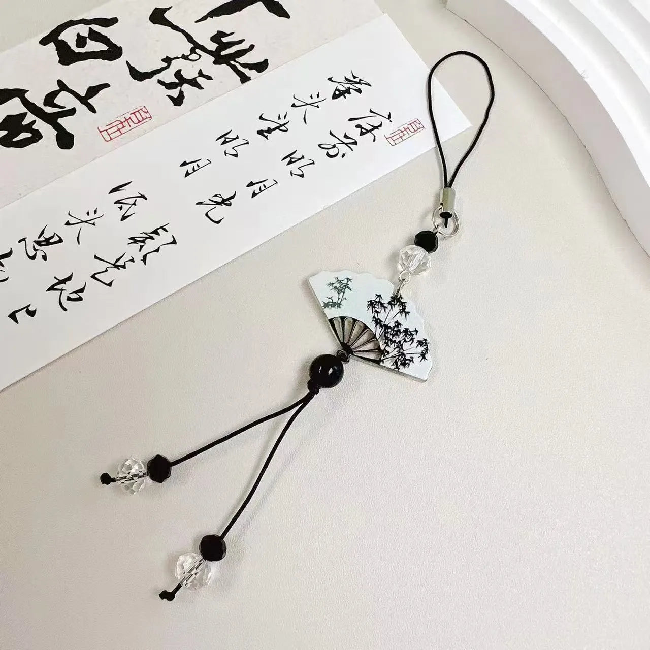 Guofeng pendant keychain with Chinese style floral bead decoration for schoolbags