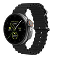 K9 smart watch with black silicone strap and round screen displaying fitness stats.