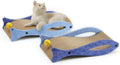 Blue fish-shaped cat scratcher with bell ball toys on elastic cord for scratching and play