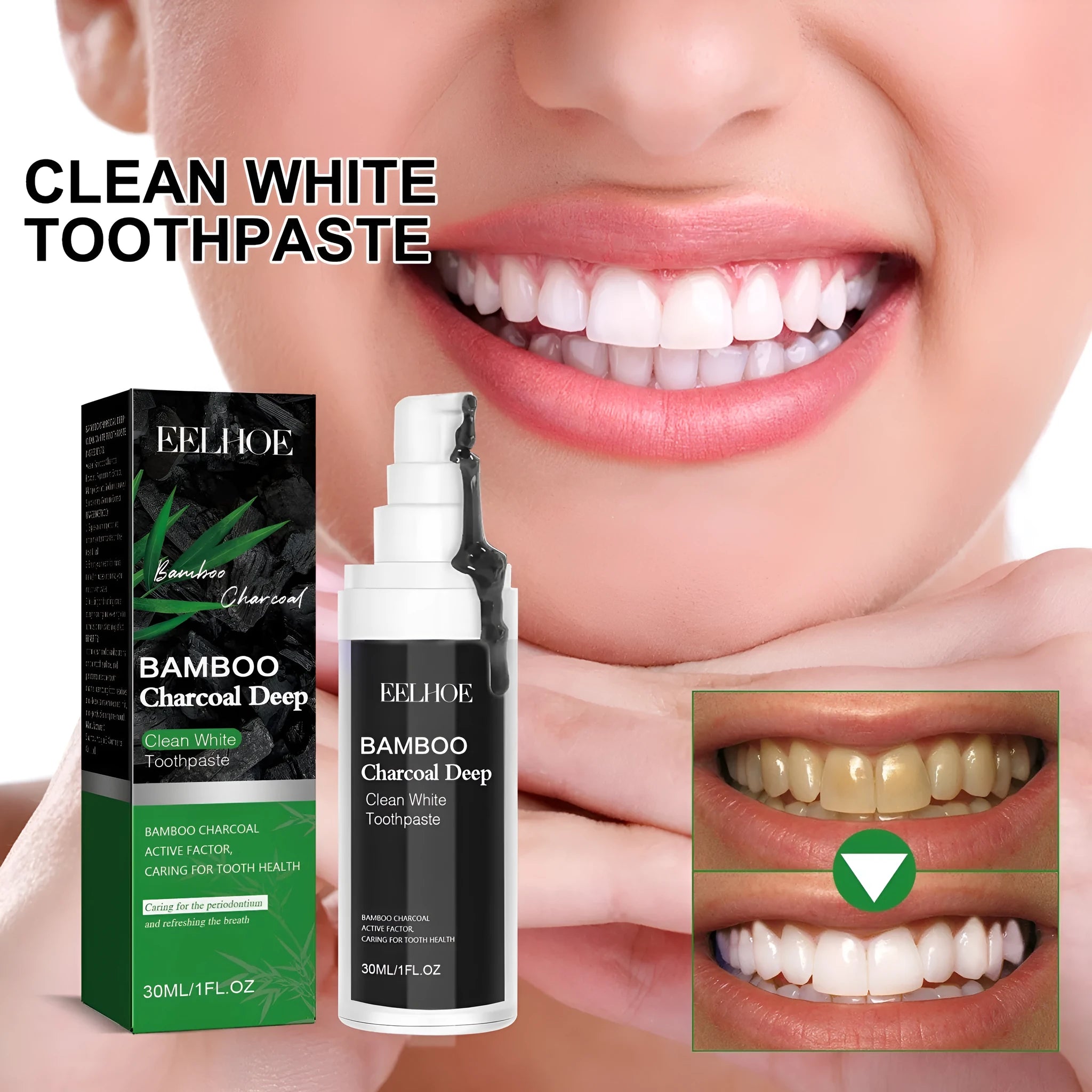 30ml tube of bamboo charcoal bright white toothpaste for stain removal