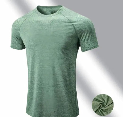 Men's tight stretch quick-dry round neck short sleeve T-shirt in black casual running wear
