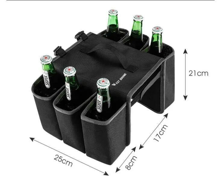 Bicycle handlebar-mounted drink holder bag in black with water bottle inserted