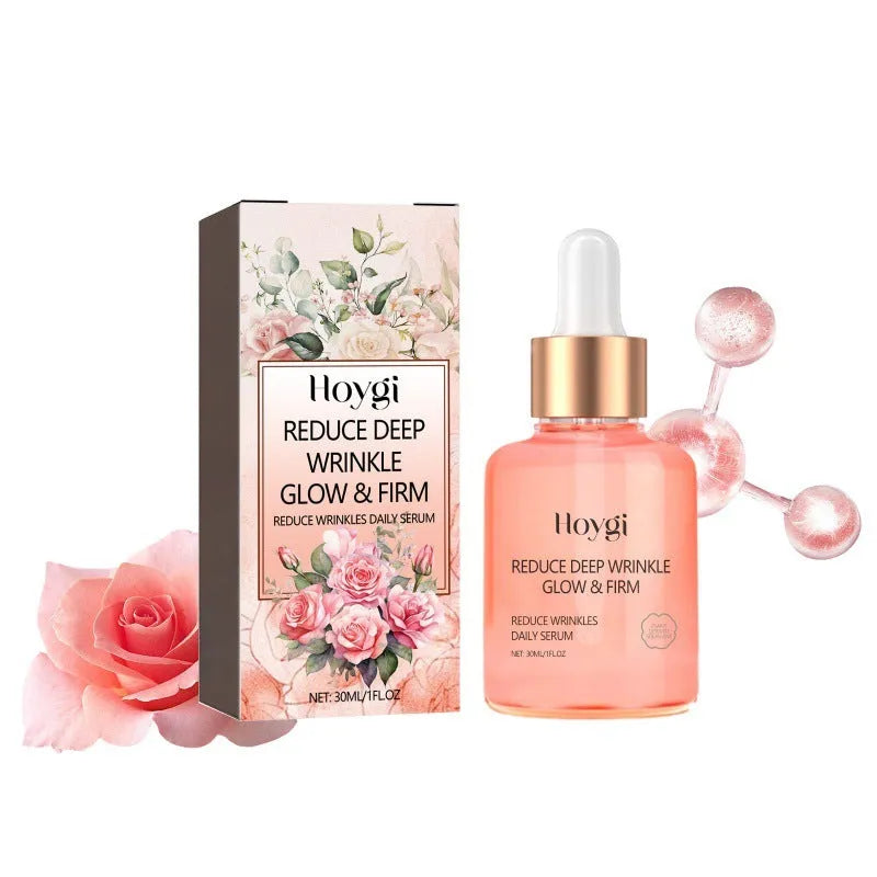 30ml amber glass bottle of rose essential oil serum for face care