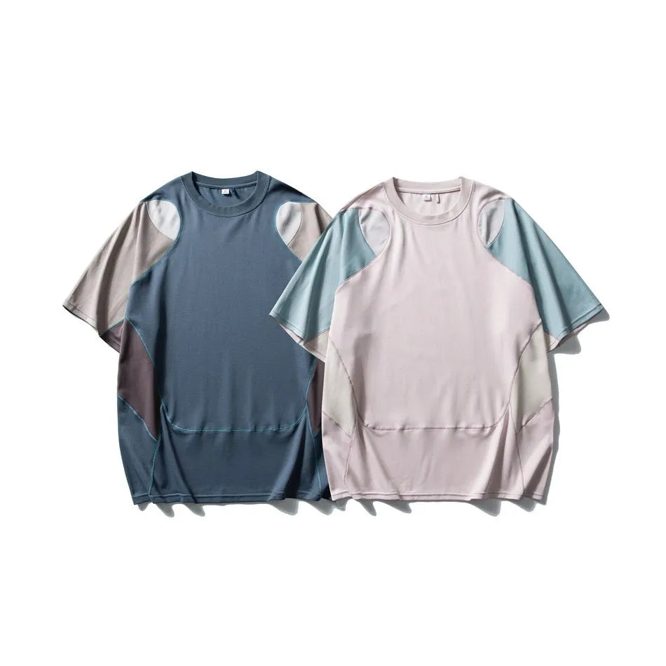 Men's loose fit patchwork t-shirt in cotton blend fabric with raglan sleeves