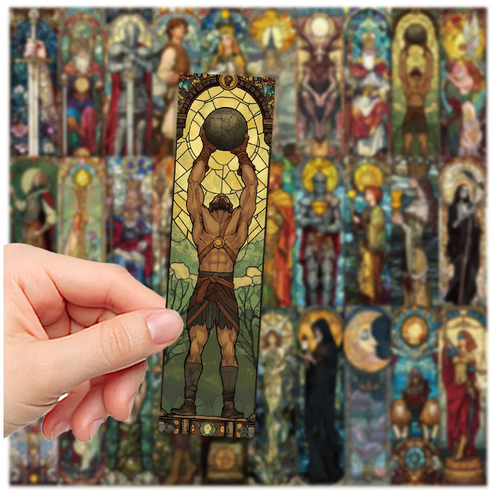 Set of 30 painted glass tarot design paper bookmarks in cute homemade style