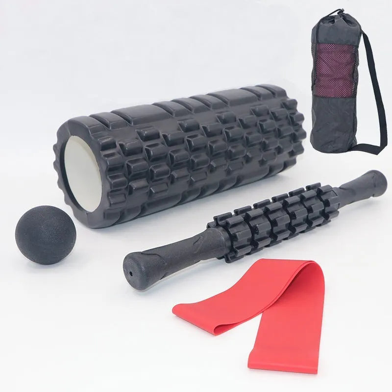 Black six-piece gear design fitness foam roller measuring 33cm length for muscle massage therapy