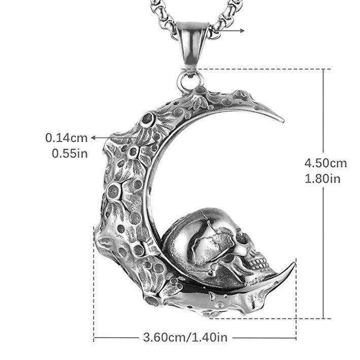 Men's silver skull necklace with stainless steel chain and alloy pendant