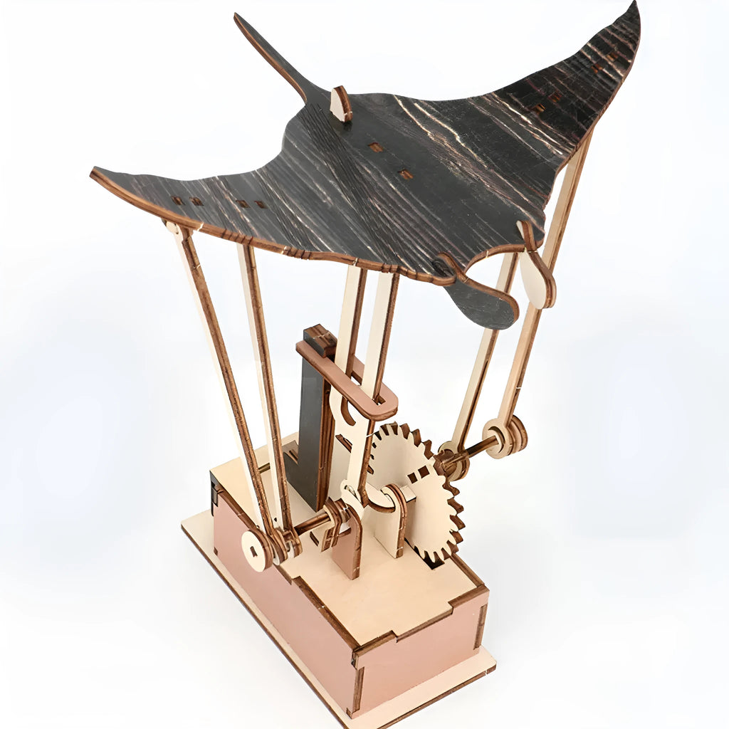 Handmade wooden carved flying manta ray automaton ornament, 26 by 20 centimetres, Korean style decor