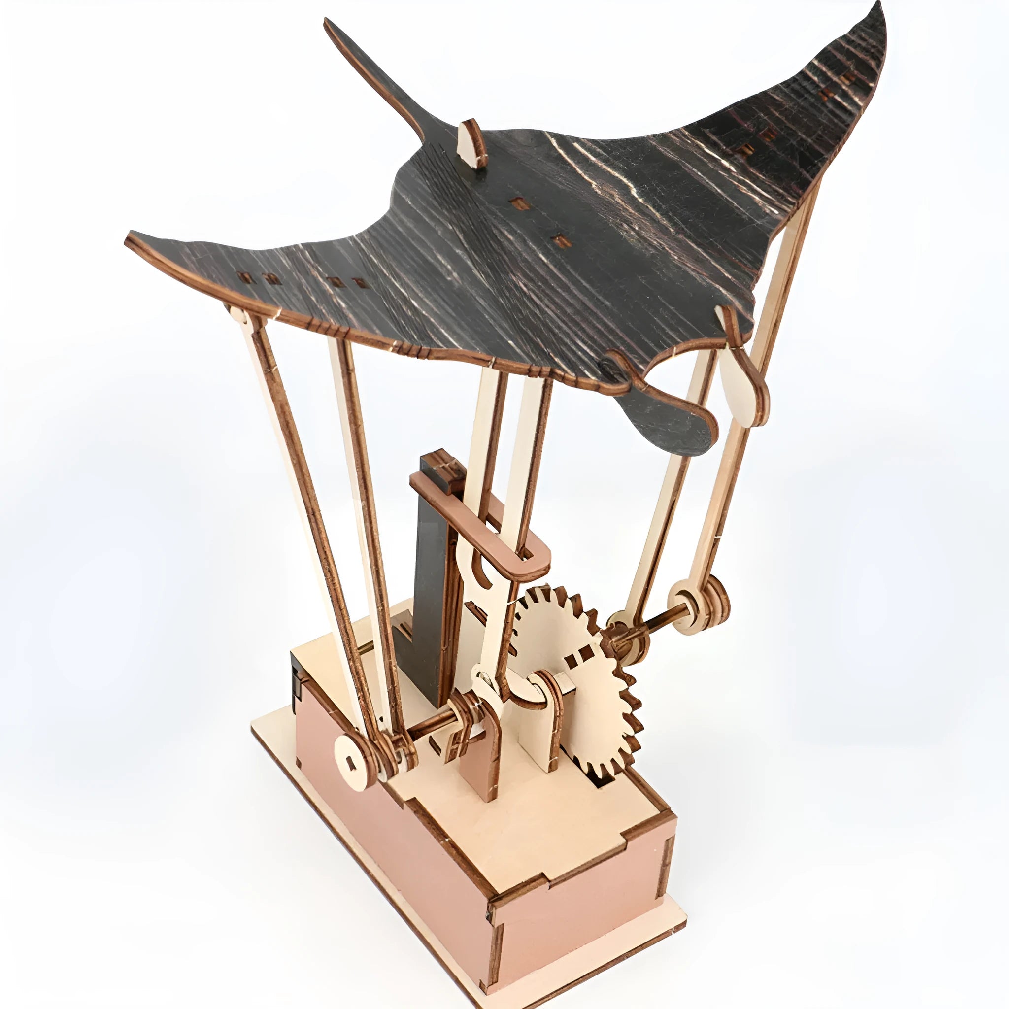 Handmade wooden carved flying manta ray automaton ornament, 26 by 20 centimetres, Korean style decor