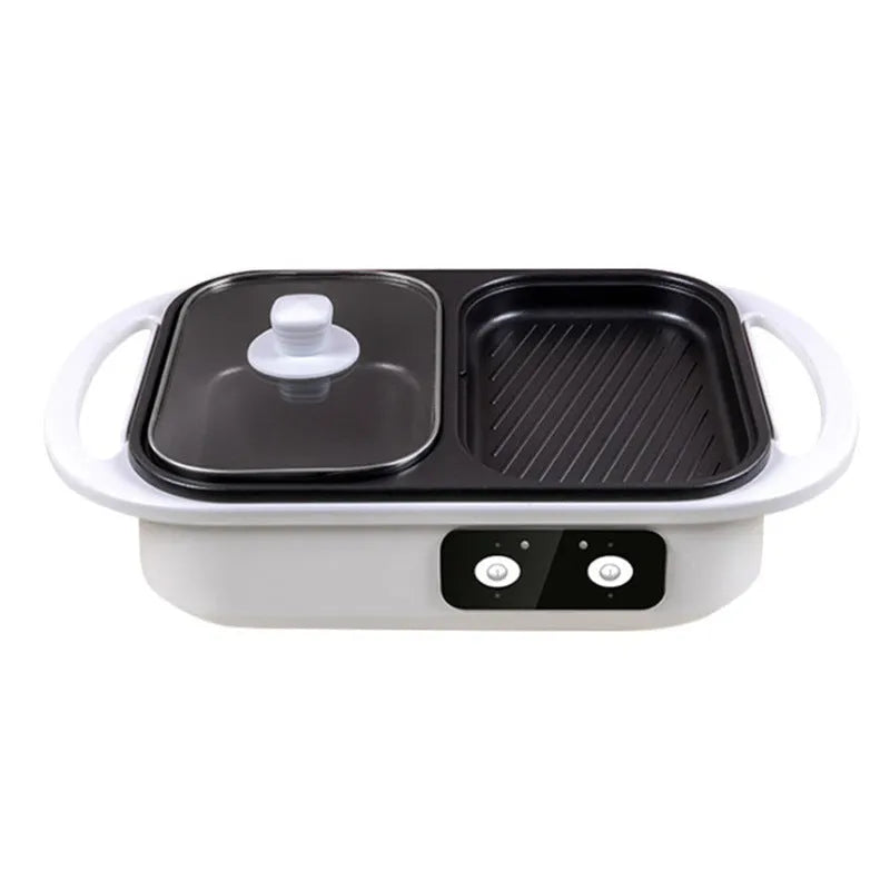 White or green electric hot pot and frying oven 2-in-1 kitchen appliance with mechanical controls