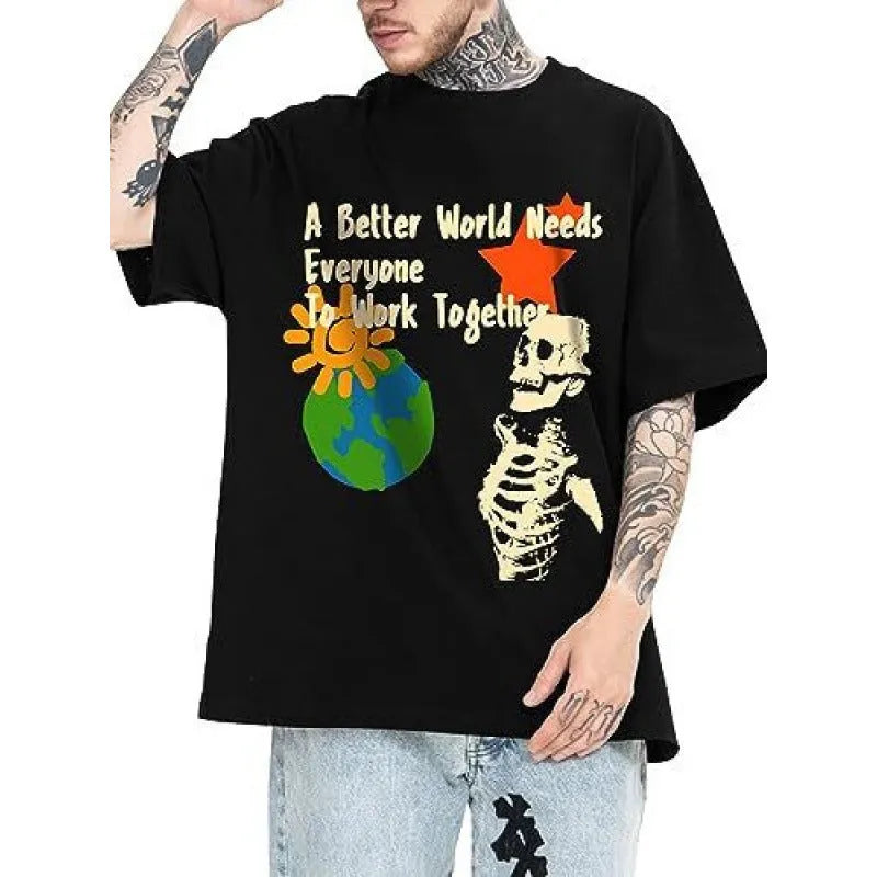 Men's printed street sports T-shirt with digital pattern on polyester fabric