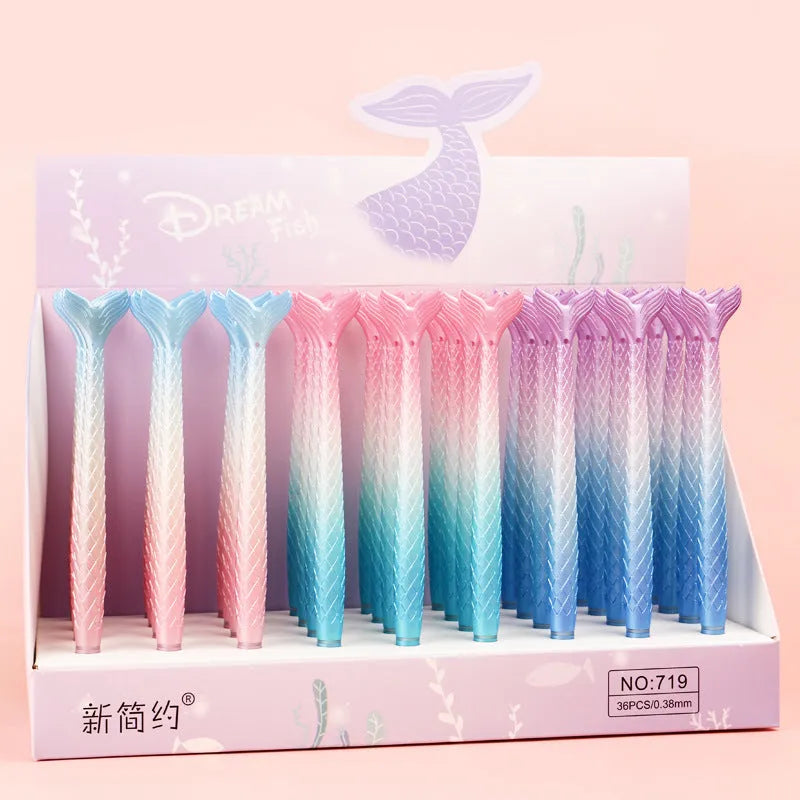 Cartoon mermaid design gel pen with a 0.38mm fine needle tip on a plastic body.