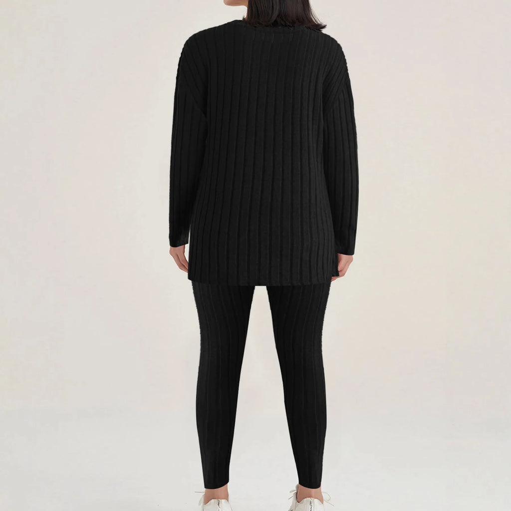 Sunken stripe pattern two-piece homewear set with trousers and matching top in Polyester fabric