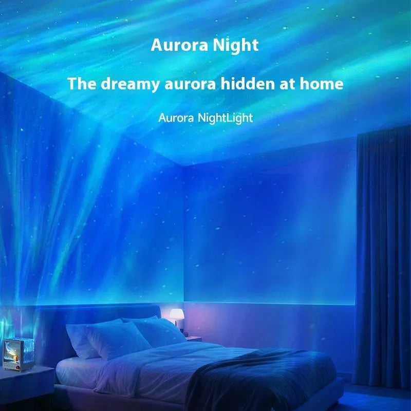 Aurora Treasure Box cubic projection lamp showing star sea whale coloured light projection.