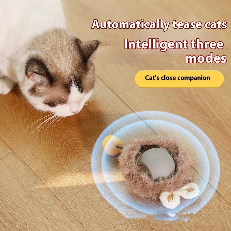 Silicone cat rolling ball toy with plush interior in red, green, and grey colour options