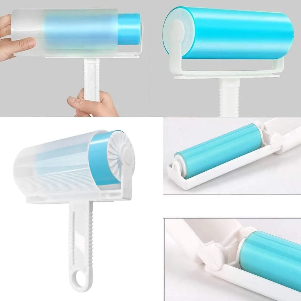 Washable reusable lint roller with protective cover for pet hair removal