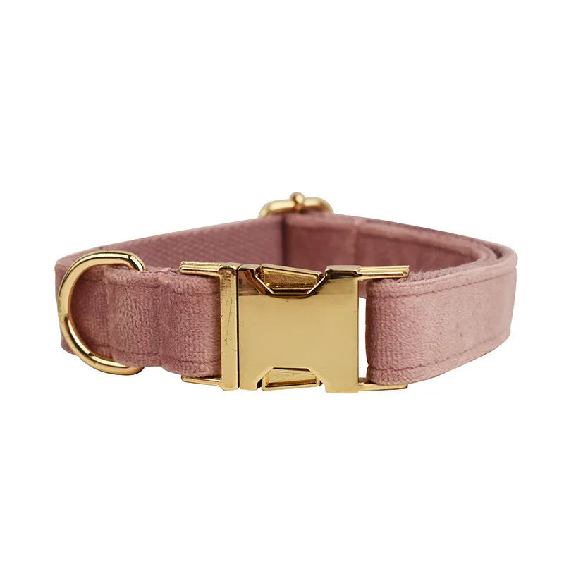 Light purple pink velvet dog collar pet accessories set with multiple style options