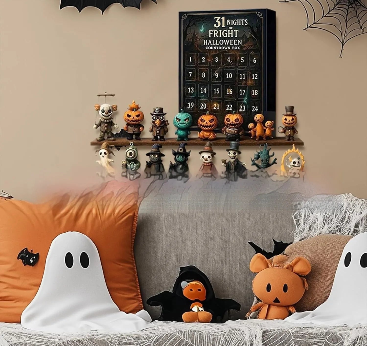 Halloween horror advent calendar box with choice of 31, 15, or 7 night countdown and blind box resin dolls.
