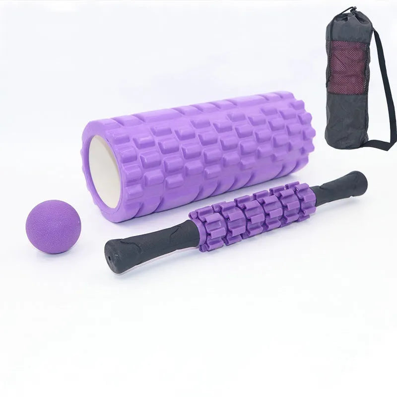 Black six-piece gear design fitness foam roller measuring 33cm length for muscle massage therapy
