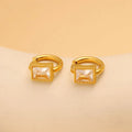 Women's stainless steel earrings with geometric square zircon design in white, black, and green colour options