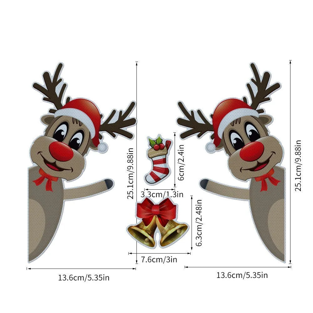 Christmas elk bell magnetic luminous reflective bumper stickers in cartoon style for vehicle decoration
