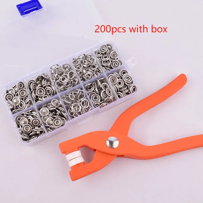Stainless steel five claw no-sew clothing buttons with press pliers tool for garment repairs