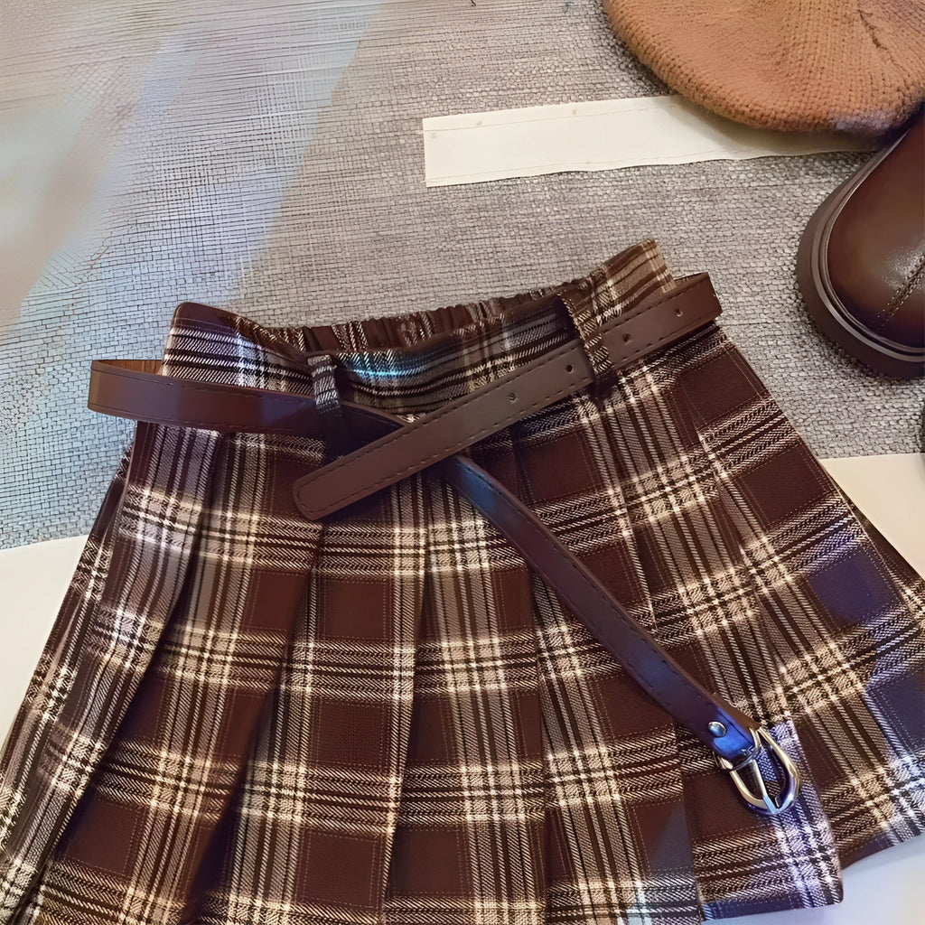 Girls plaid pleated A-line skirt in cotton blend fabric available in six height sizes