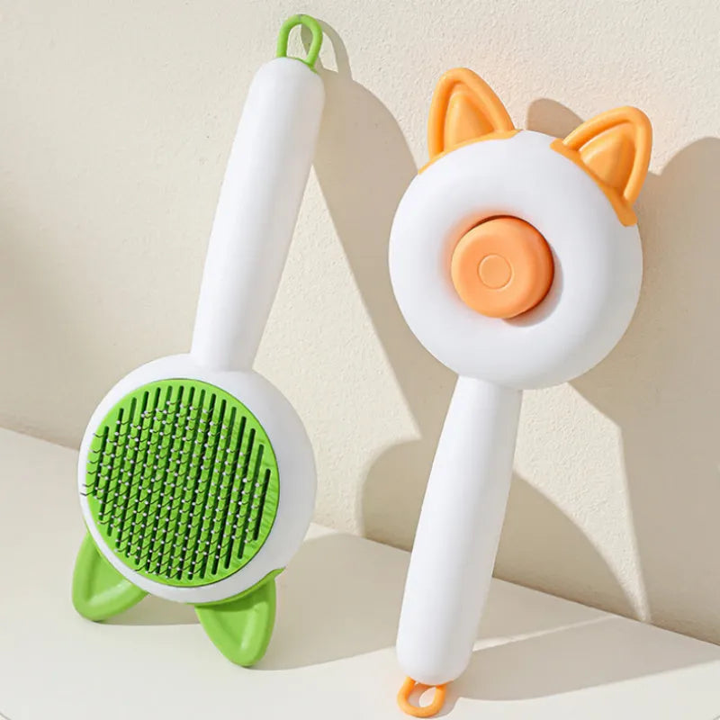 Self-cleaning cat grooming comb with massage function in greenish white colour