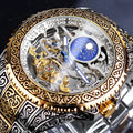 Forsining skeleton carved tourbillon mechanical watch with stainless steel case and band