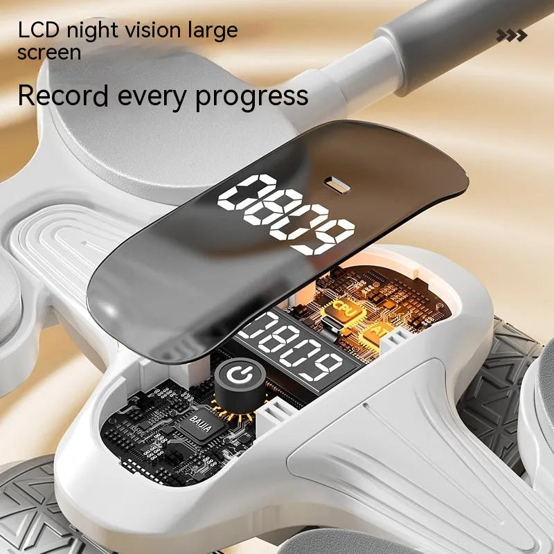 White belly roller fitness equipment with LED timing screen for abdominal exercises