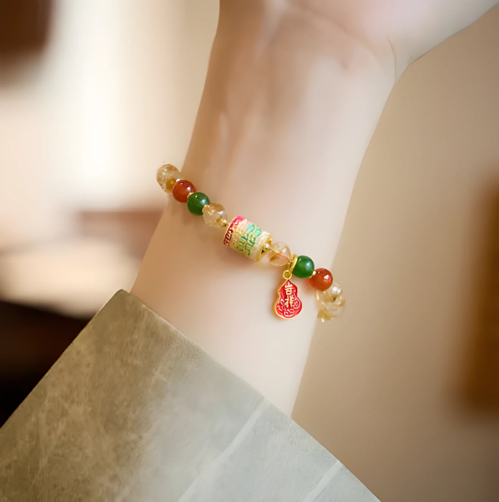 Hand-woven citrine five-sutra bracelet with 6mm geometric crystal beads